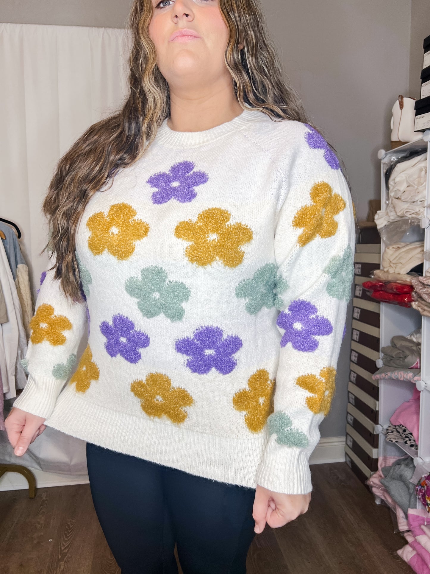 Mardi Gras Daisy Knit Pullover