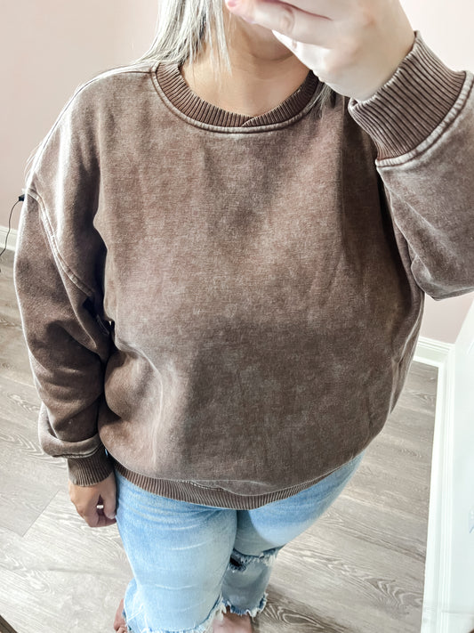 Claire Oversized Fleece Pullover - Brown