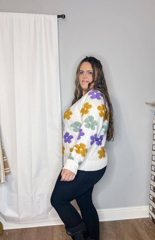 Mardi Gras Daisy Knit Pullover