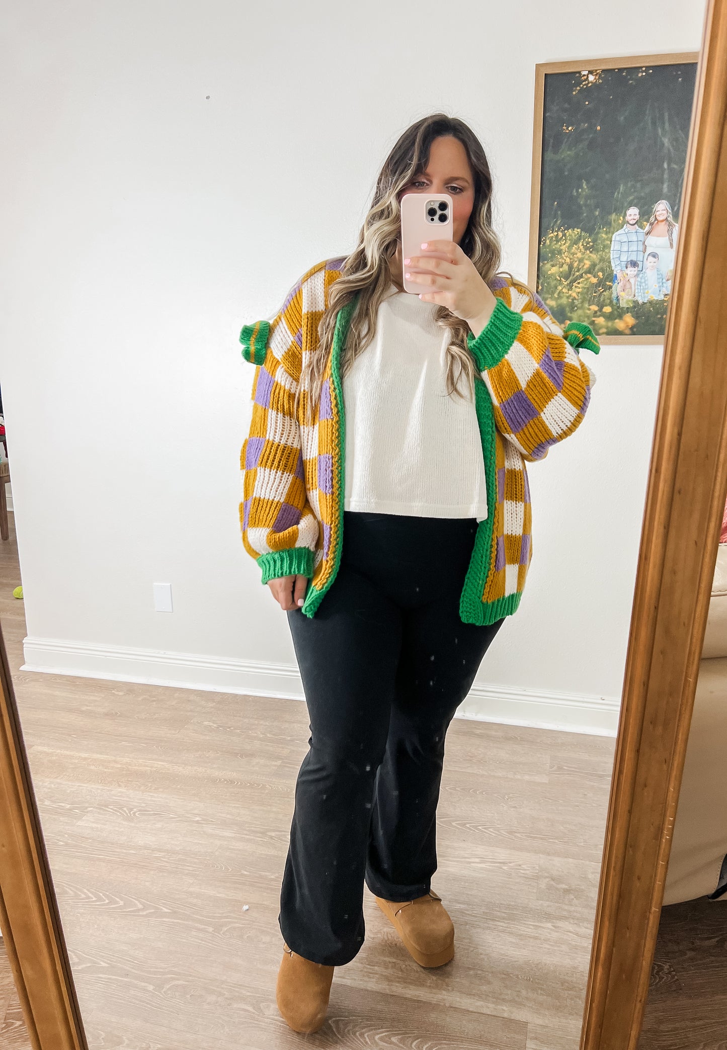 Mambo Checkered Bow Cardigan - Yellow, Green & Purple