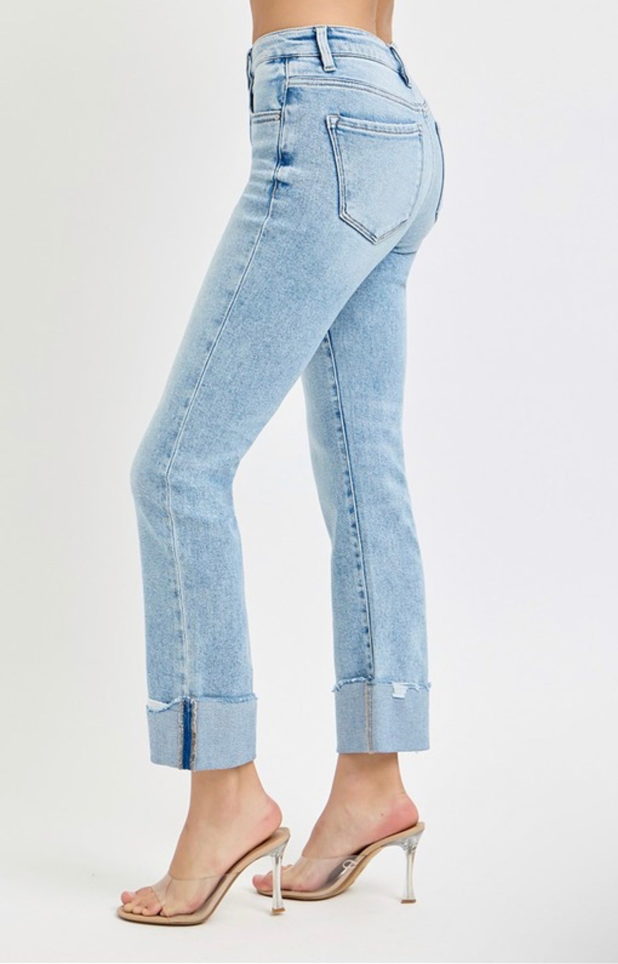 Tate Tummy Control High Rise Straight Cuffed Jeans Light