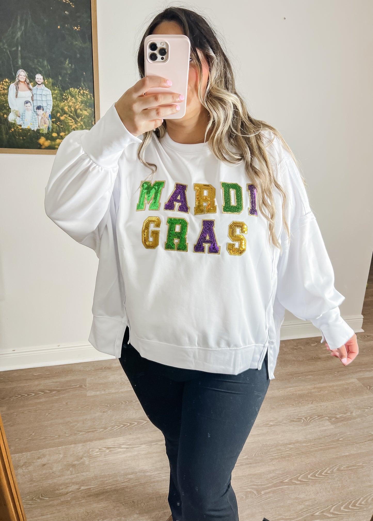 Mardi Gras Sequin Loose Fit Top - Ivory *