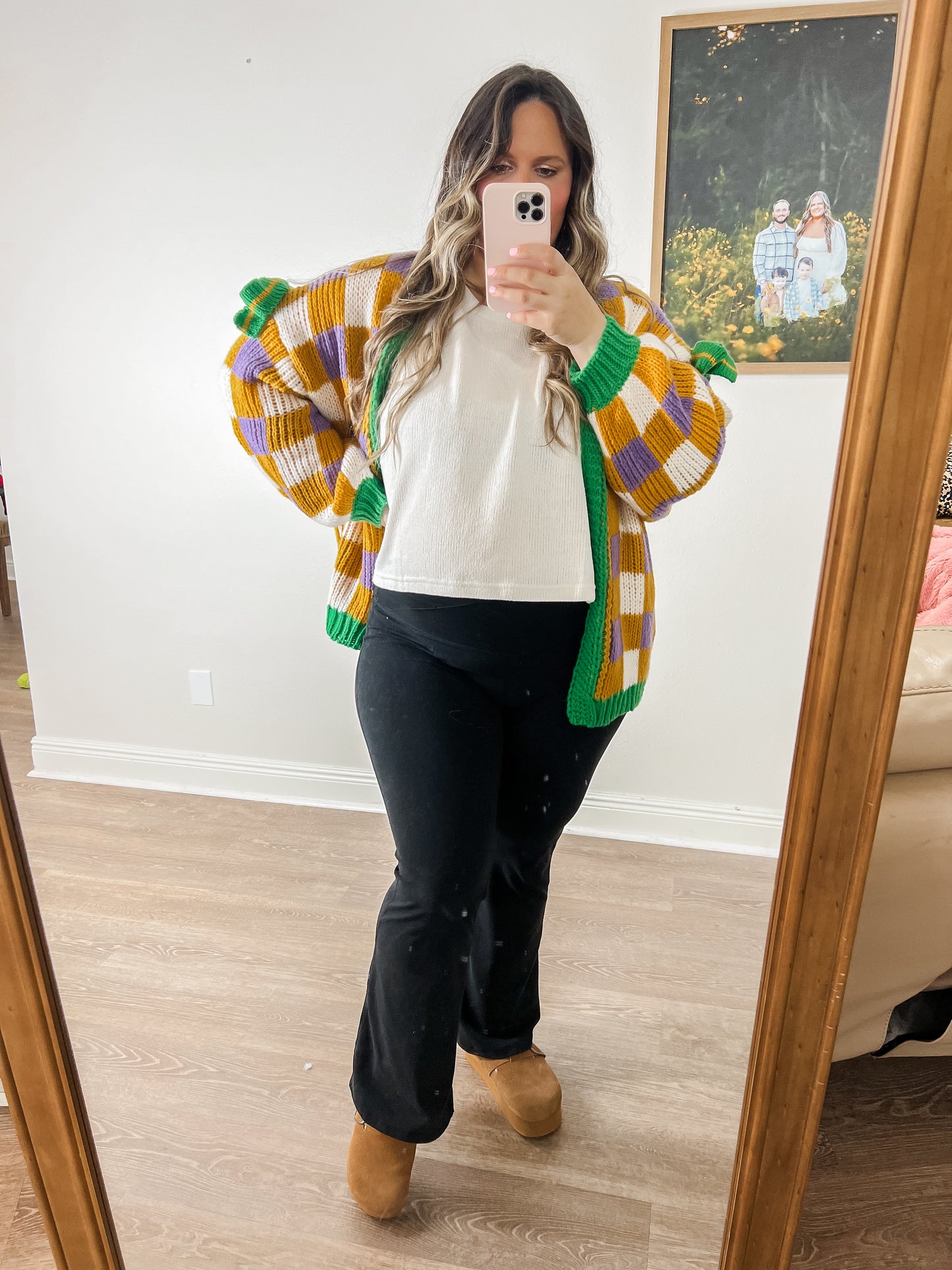 Mambo Checkered Bow Cardigan - Yellow, Green & Purple