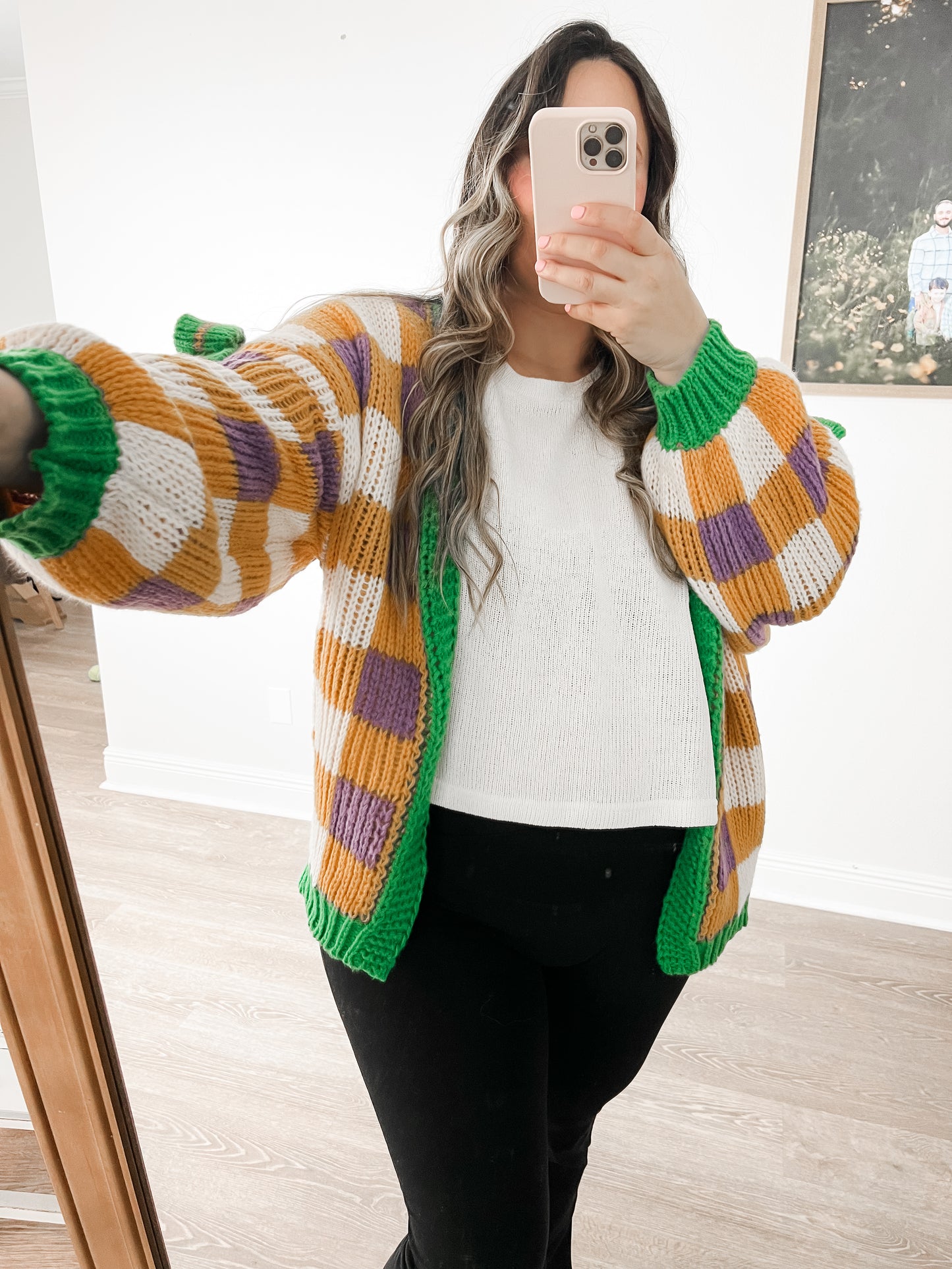 Mambo Checkered Bow Cardigan - Yellow, Green & Purple