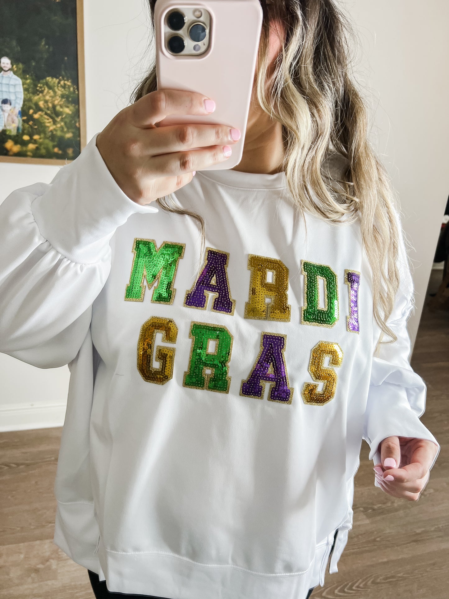 Mardi Gras Sequin Loose Fit Top - Ivory *