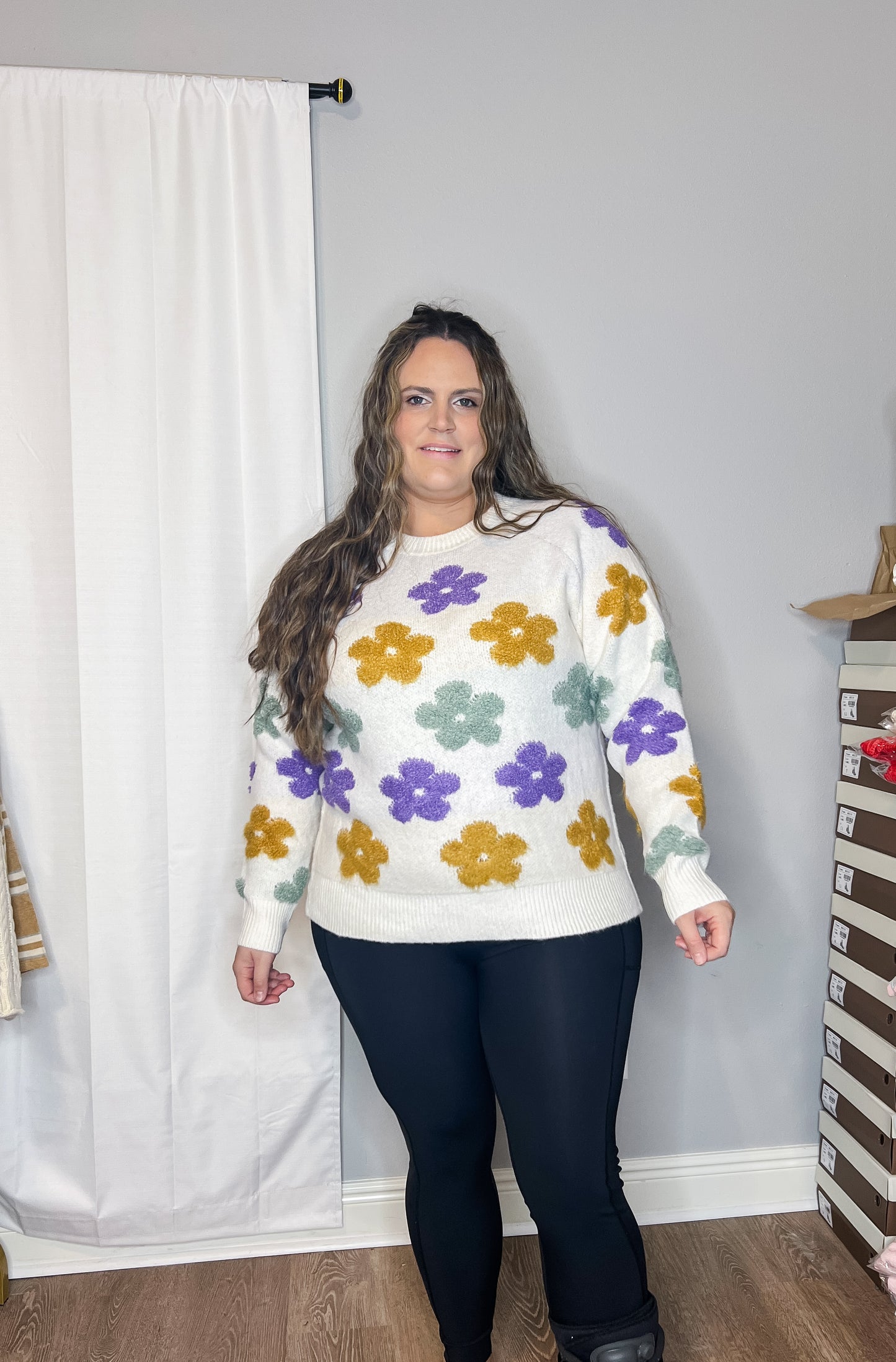 Mardi Gras Daisy Knit Pullover