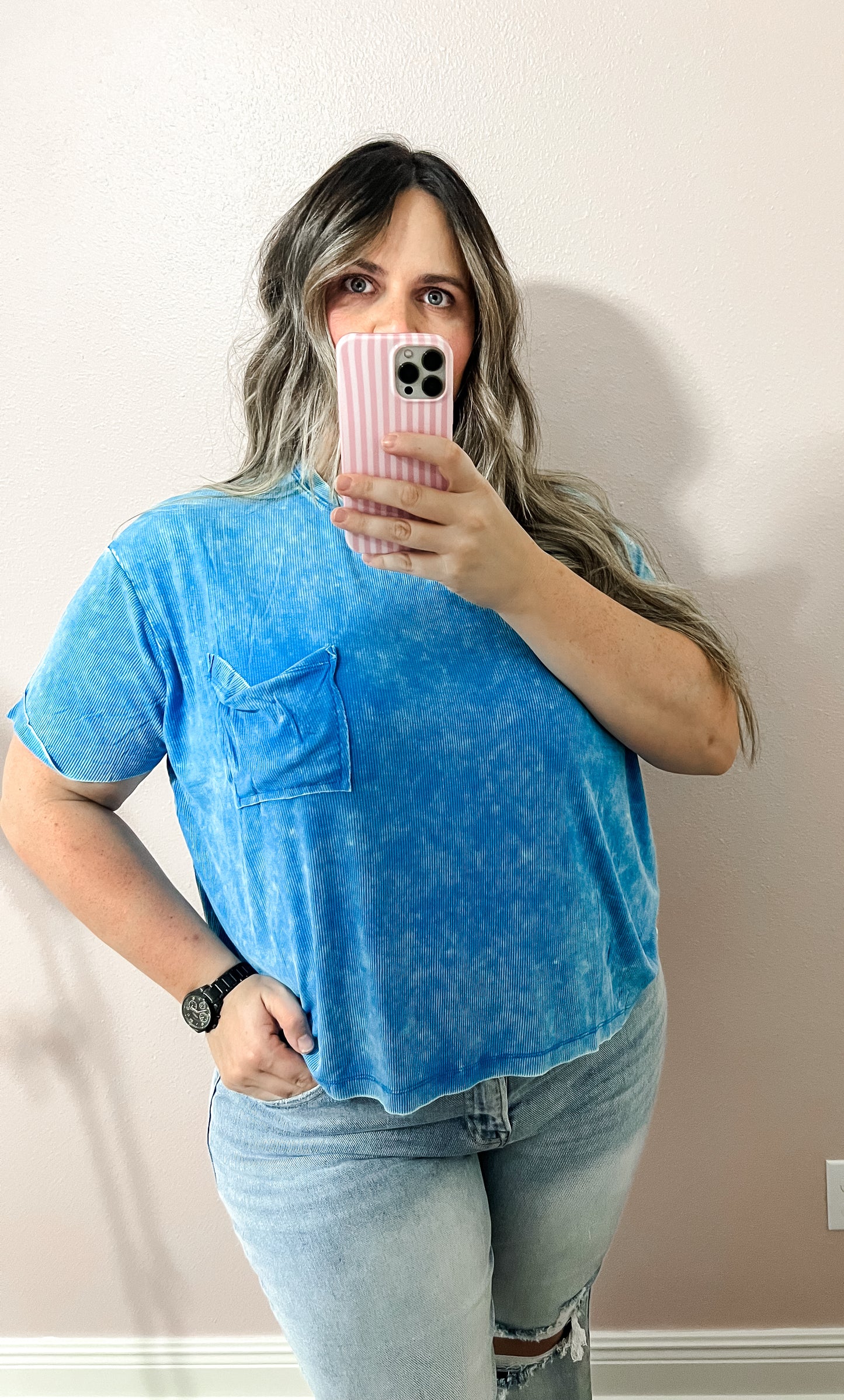 Tara Ribbed Top - Deep Sky