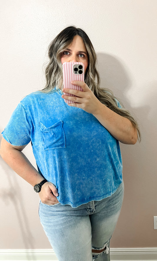 Tara Ribbed Top - Deep Sky