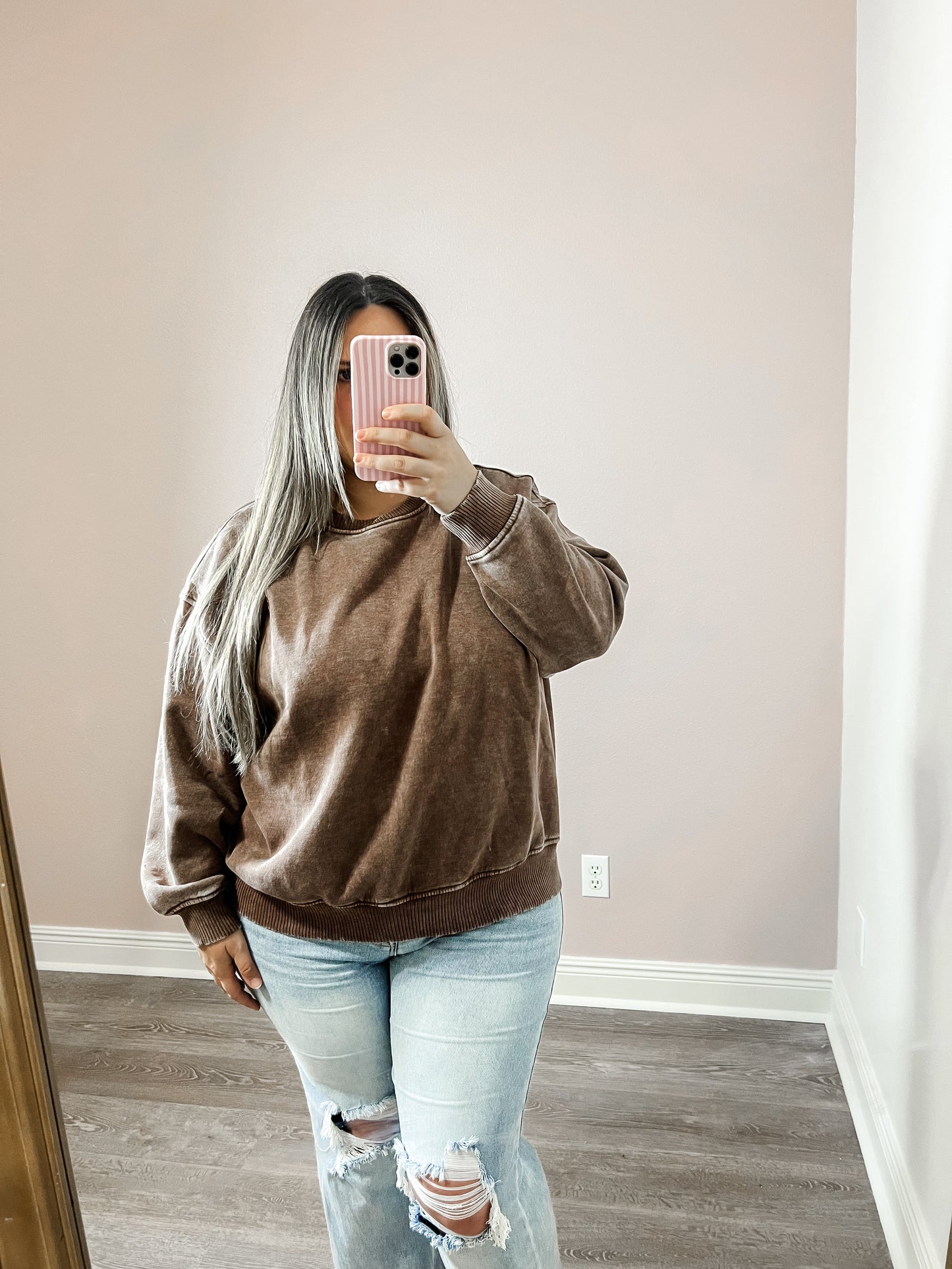 Claire Oversized Fleece Pullover - Brown