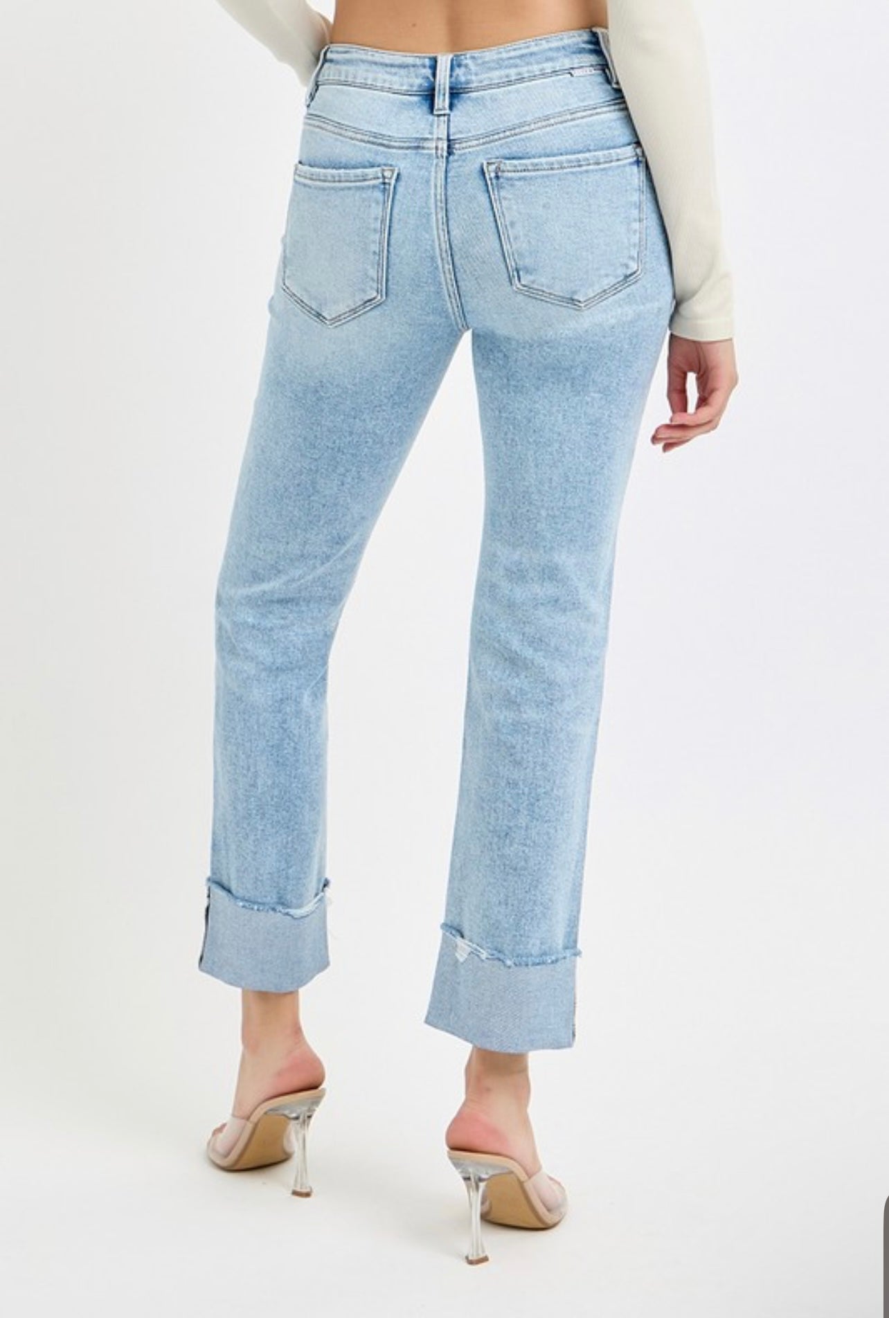 Tate Tummy Control High Rise Straight Cuffed Jeans Light