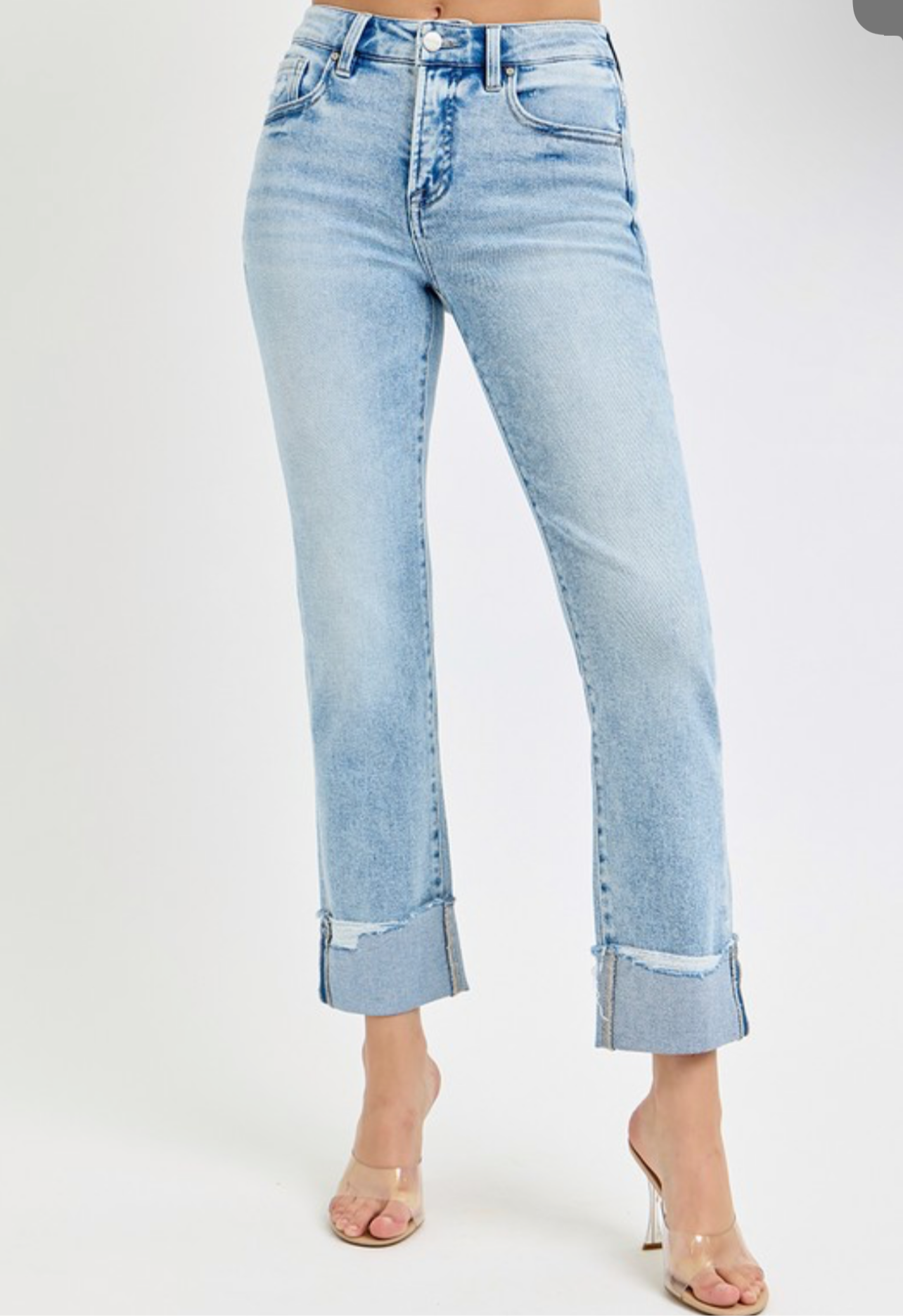 Tate Tummy Control High Rise Straight Cuffed Jeans Light