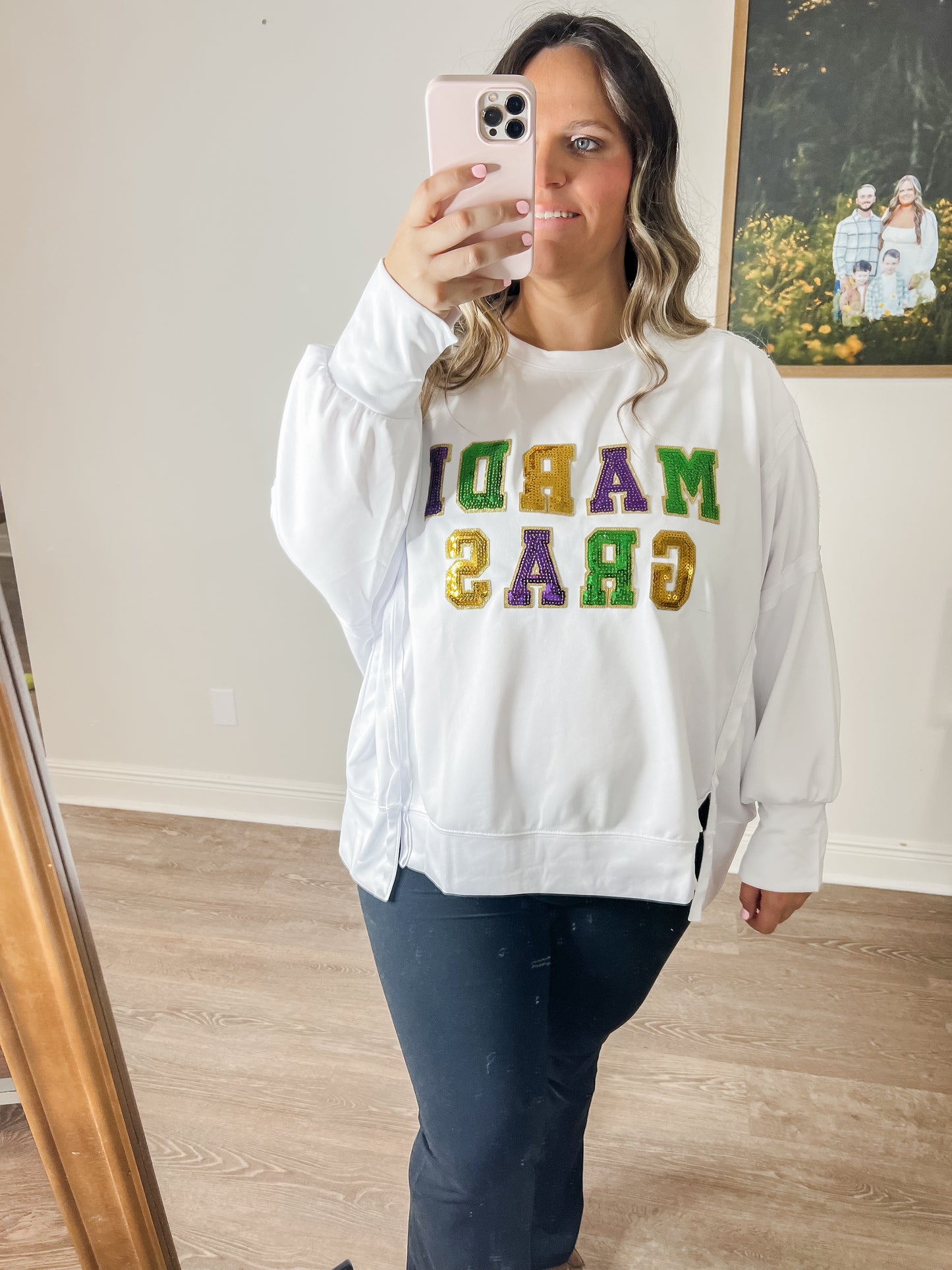 Mardi Gras Sequin Loose Fit Top - Ivory *