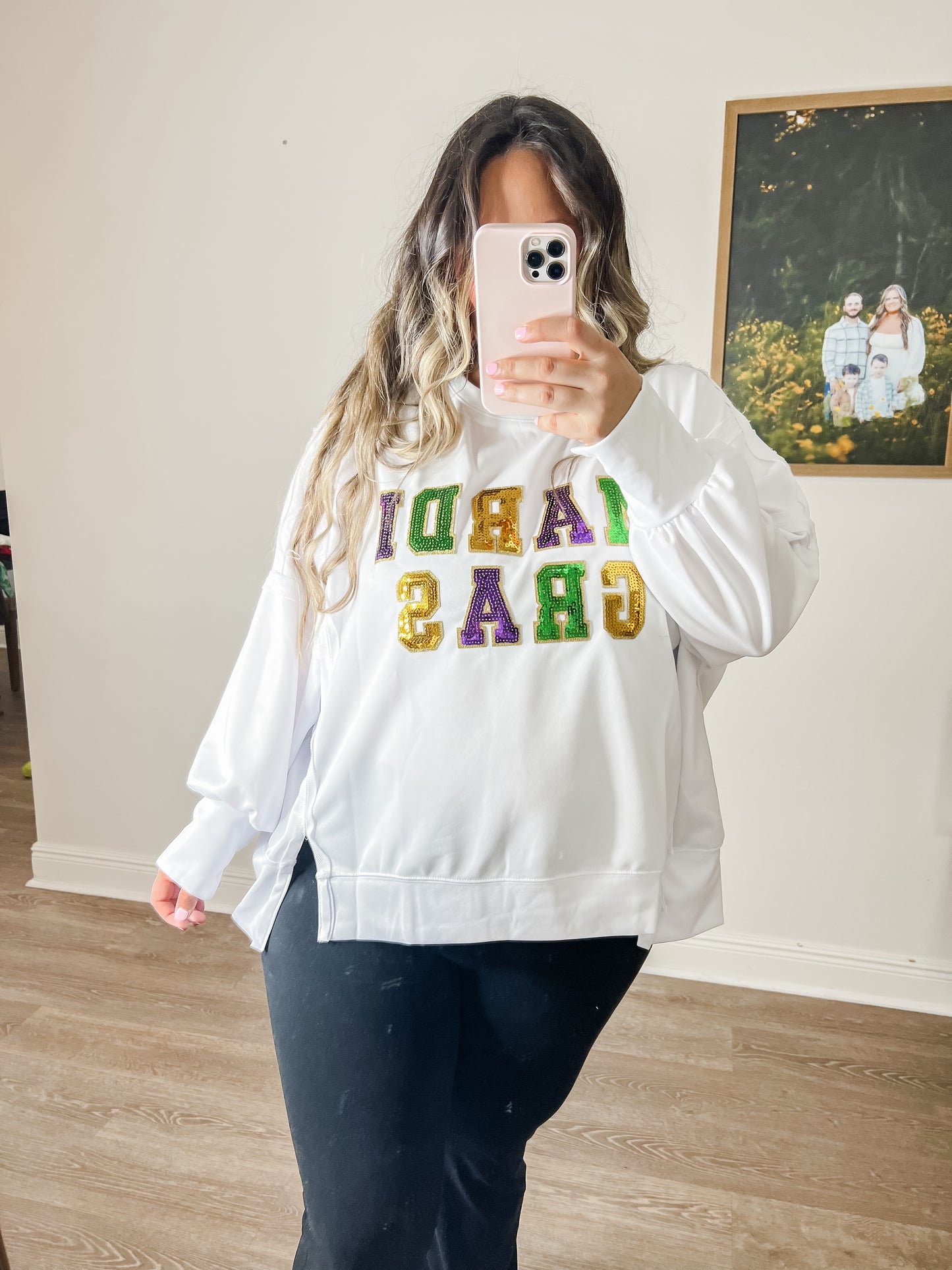 Mardi Gras Sequin Loose Fit Top - Ivory *