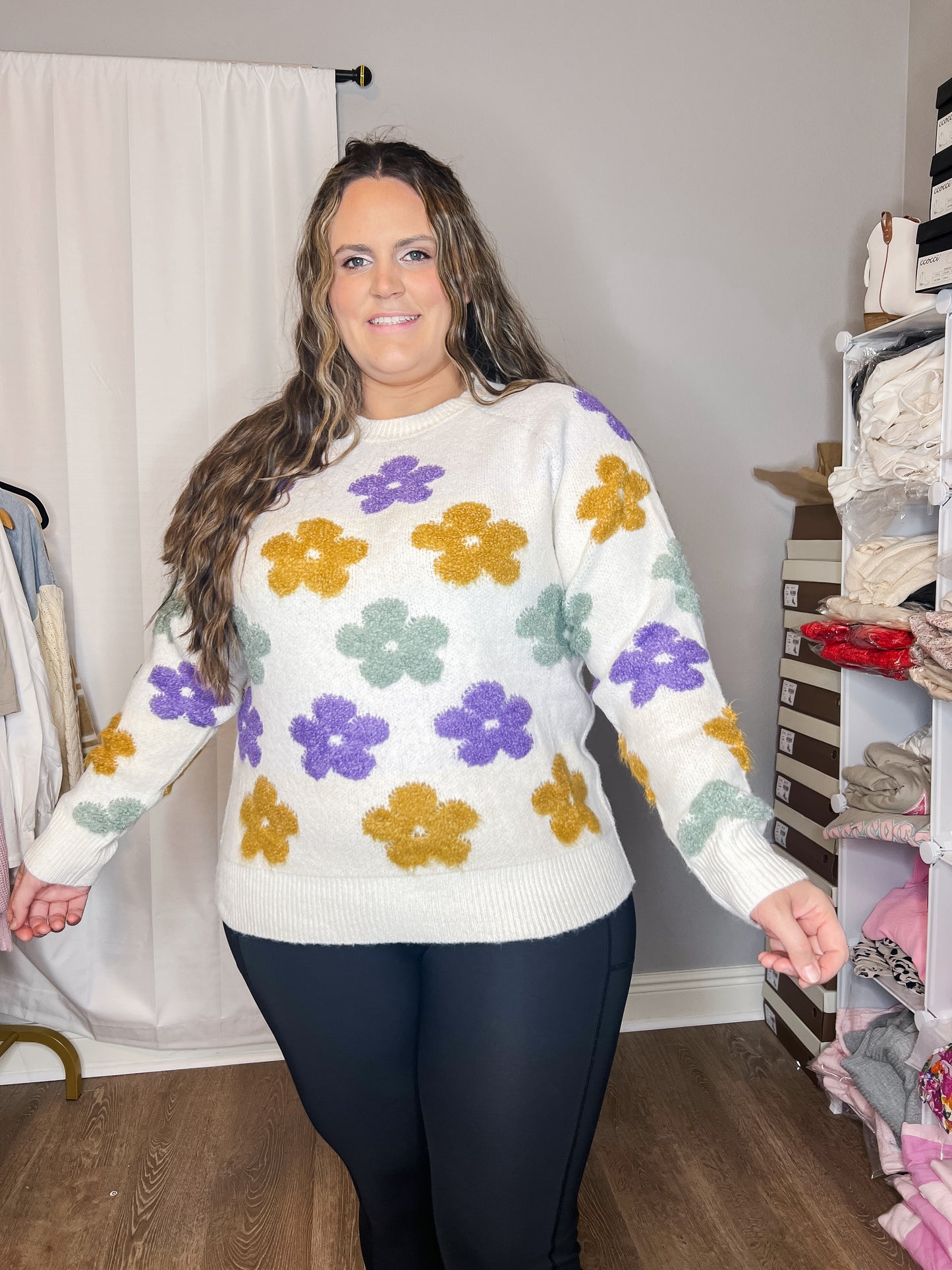 Mardi Gras Daisy Knit Pullover