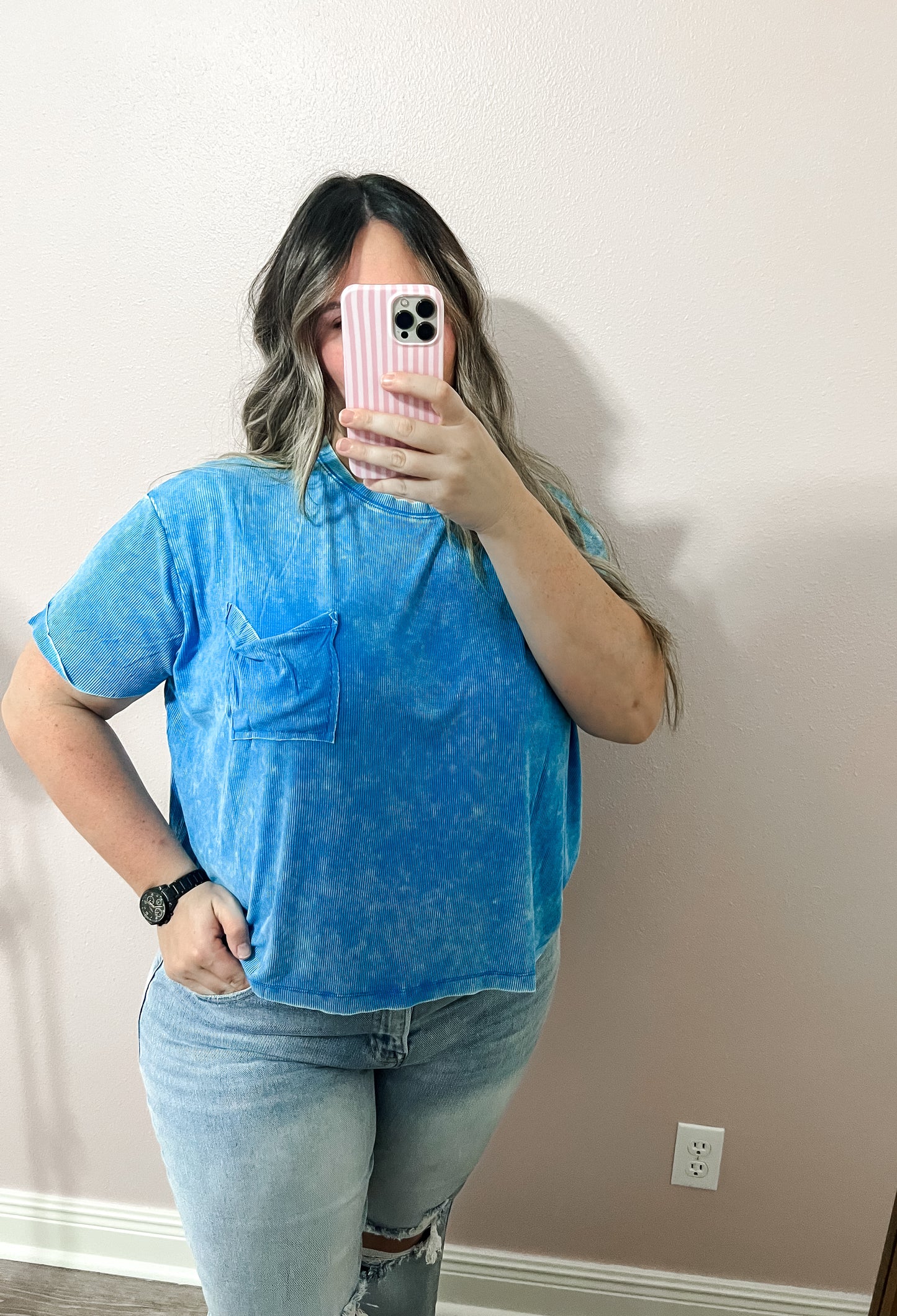 Tara Ribbed Top - Deep Sky