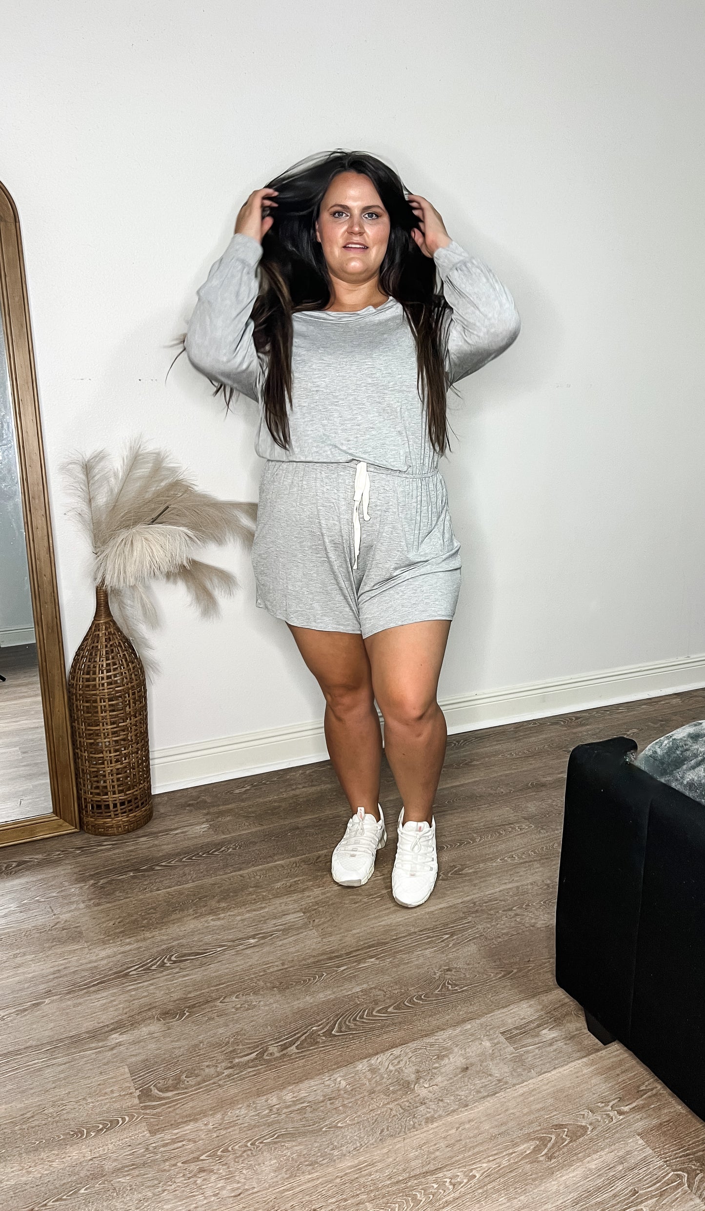 Off Shoulder Lounge Romper -Heathered Grey