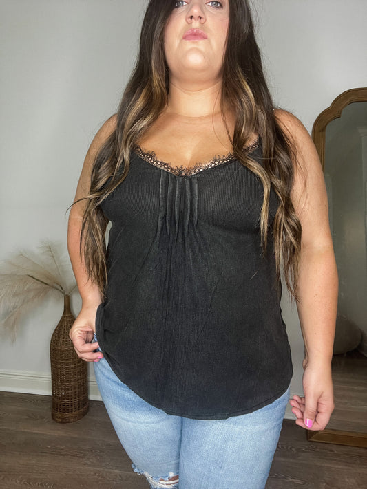 Lace Up Sleeveless Knit Cami Top Black