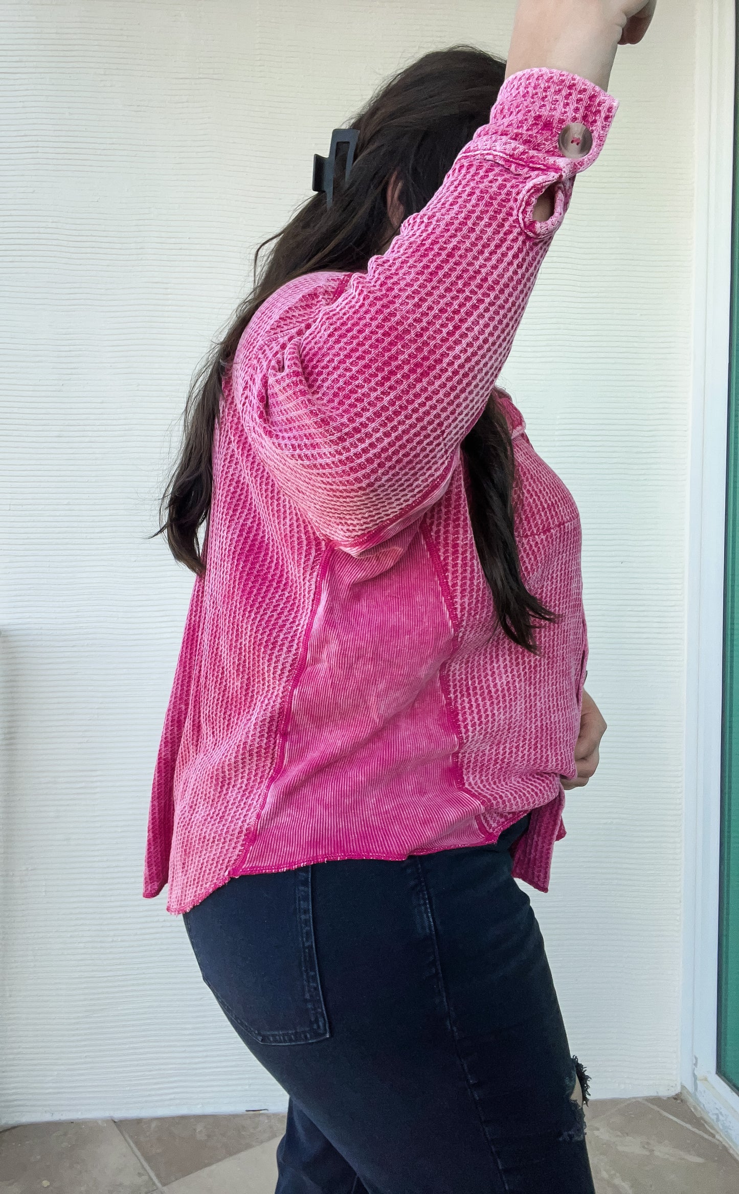 Stella Waffle Knit Shacket - Hot Pink