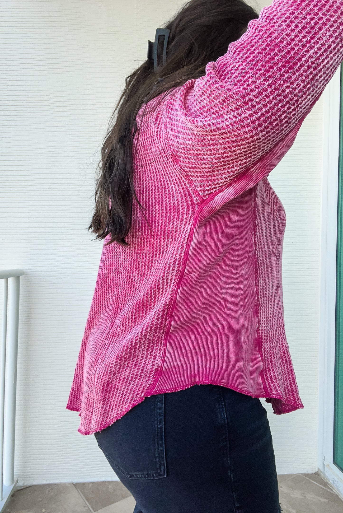 Stella Waffle Knit Shacket - Hot Pink