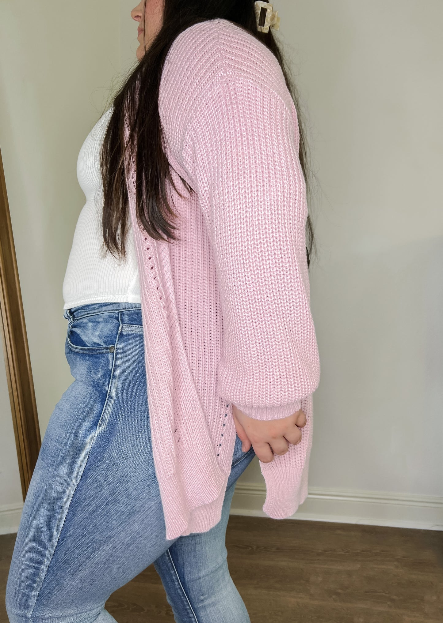 Eyelet Cardigan - Pink